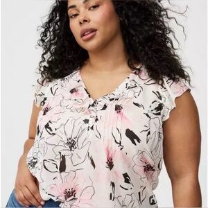 Torrid Pink and Black Floral Blouse